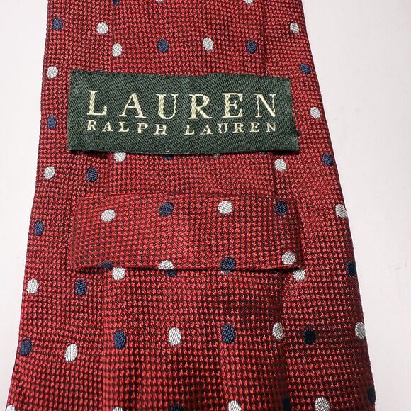 Lauren Ralph Lauren Red Polka Dot Tie 100% Silk Handmade Men’s Classic Neckwear - Picture 5 of 8